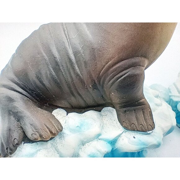 Seal Figurines On Ice Floe Base 4.5 Inch Resin Brown Arctic Animal Set of 2 - Picture 7 of 16